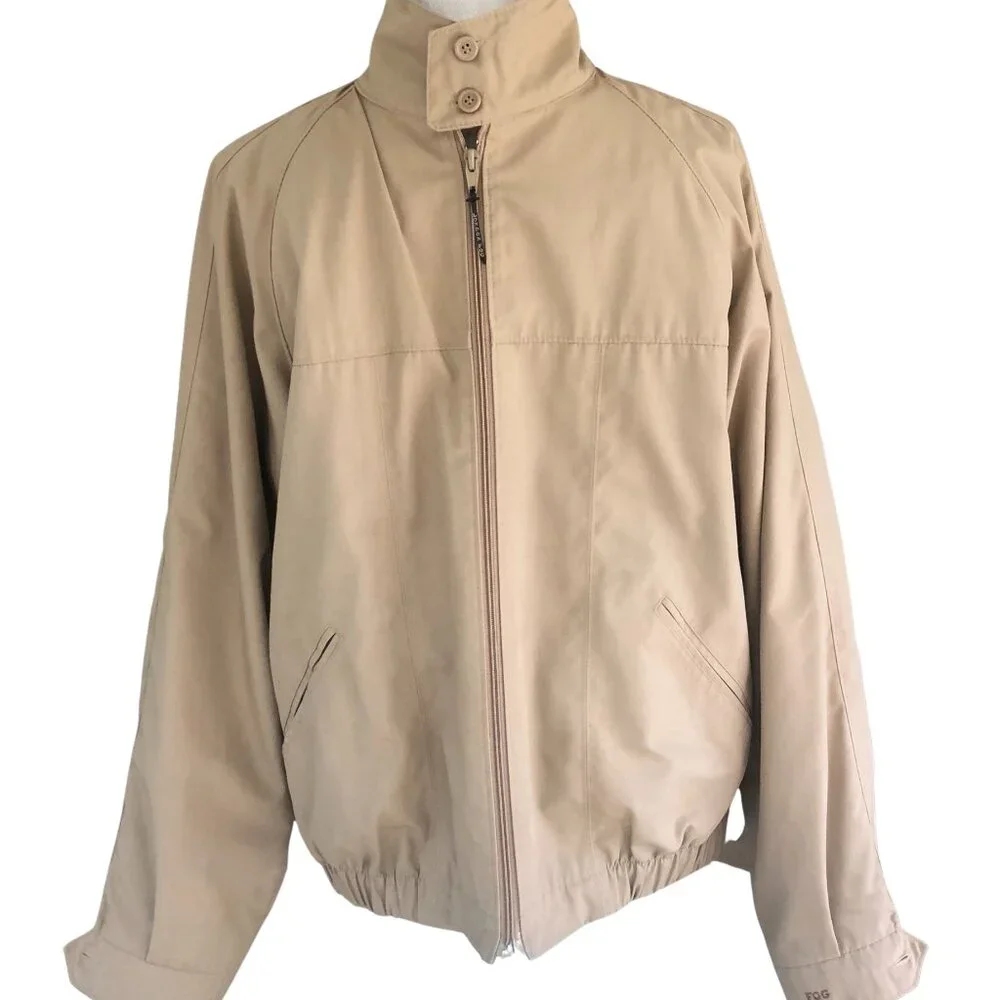 London Fog Beige Car Coat Men’s Medium Vintage Rain Jacket Plaid Lining